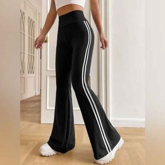 Black & White Striped Tape Side Flare Pant Legging Mult. Sizes New - Picture 1 of 5